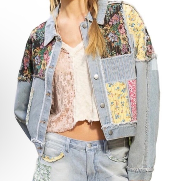 POL / Denim Boho Patchwork Denim Jacket With Stitching Detail New BOUTIQ… - Picture 12 of 12